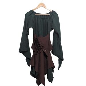 Robin Hood Medieval Maiden Costume Hunter Green And Brown Size Large